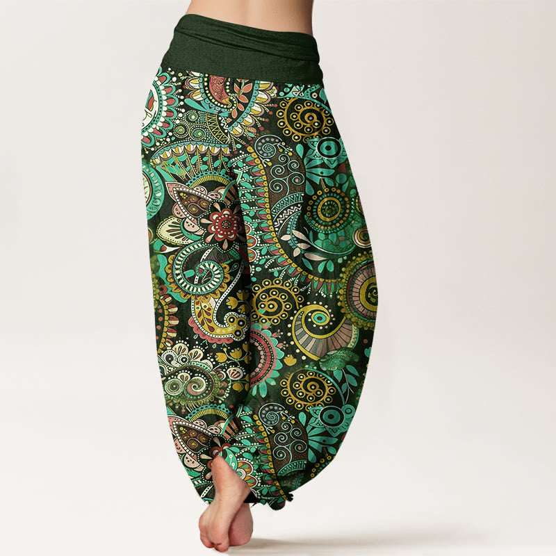 Buddha Stones Pantalon harem pour femme en coton à motif cachemire traditionnel et taille élastique - image 6