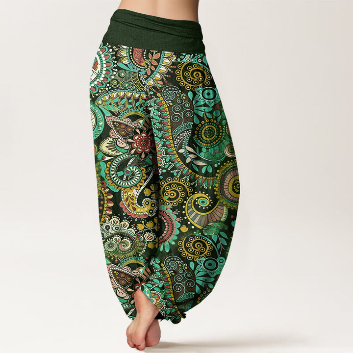 Buddha Stones Pantalon harem pour femme en coton à motif cachemire traditionnel et taille élastique - image 6