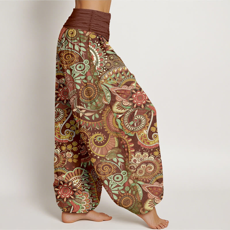 Buddha Stones Pantalon harem pour femme en coton à motif cachemire traditionnel et taille élastique - image 10