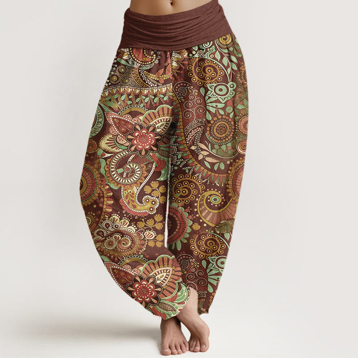 Buddha Stones Pantalon harem pour femme en coton à motif cachemire traditionnel et taille élastique - Terre de sienne - US16，UK/AU20，EU48 (3XL) - image 8