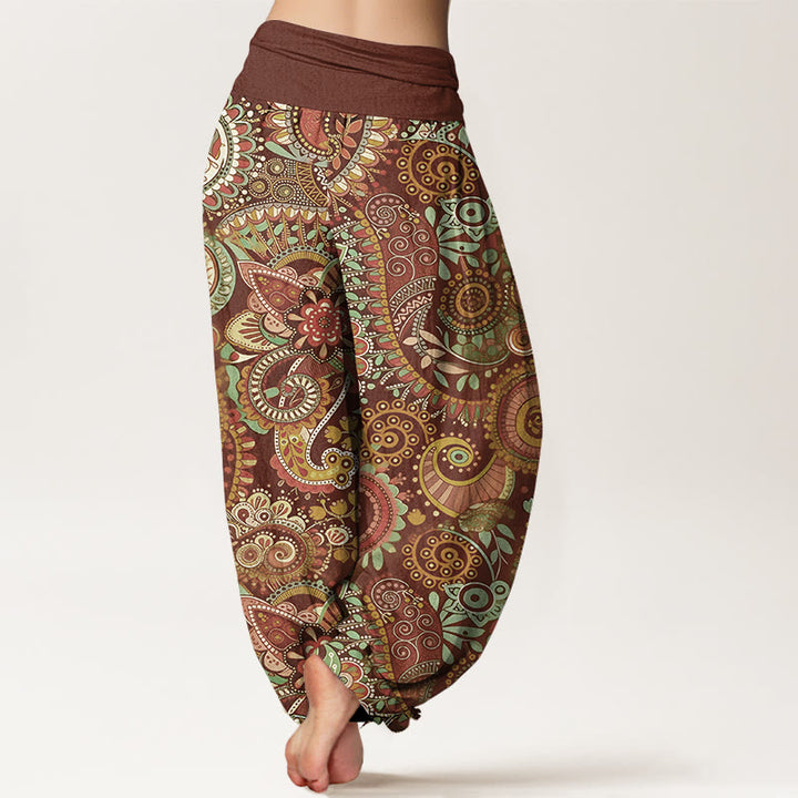 Buddha Stones Pantalon harem pour femme en coton à motif cachemire traditionnel et taille élastique - image 9