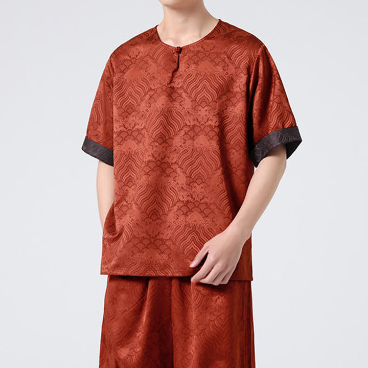 Buddha Stones T-shirt homme à manches courtes, motif nuageux rétro craquelé, estival - image 17
