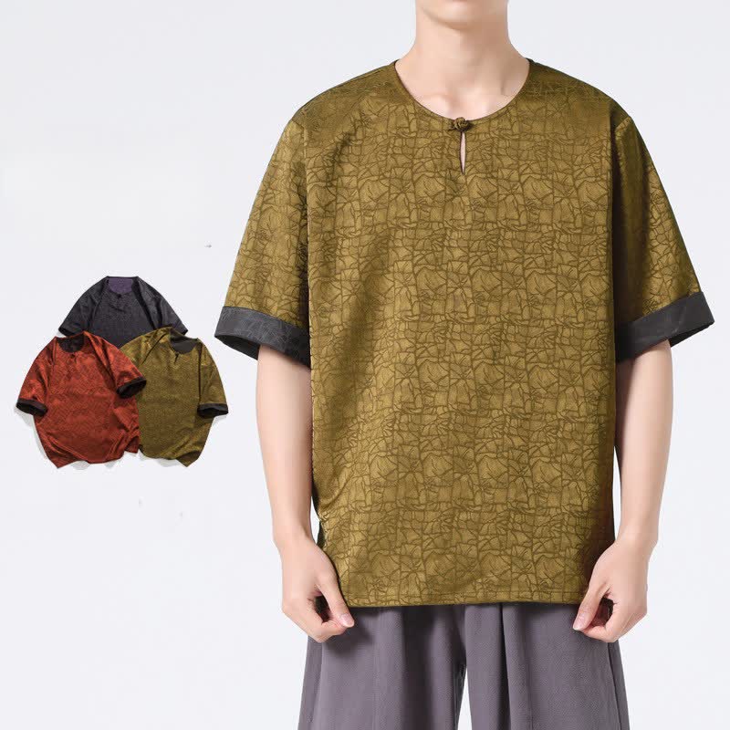 Buddha Stones T-shirt homme à manches courtes, motif nuageux rétro craquelé, estival - image 0