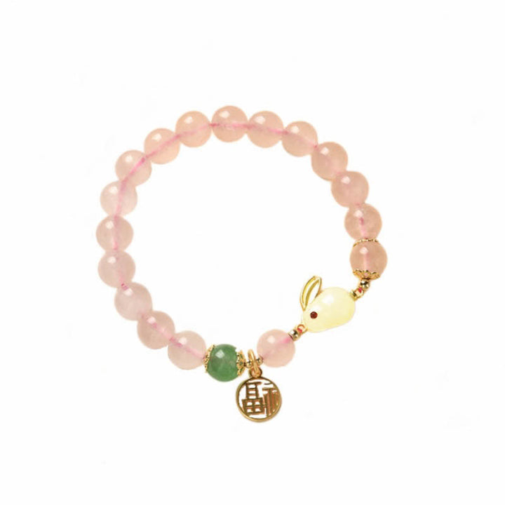 Bracelet de bonheur et d'amour en cristal rose naturel d'agate verte de l'année du lapin - image 7