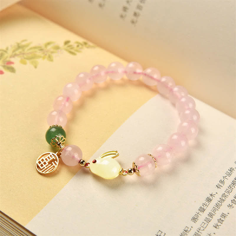 Bracelet de bonheur et d'amour en cristal rose naturel d'agate verte de l'année du lapin - image 4