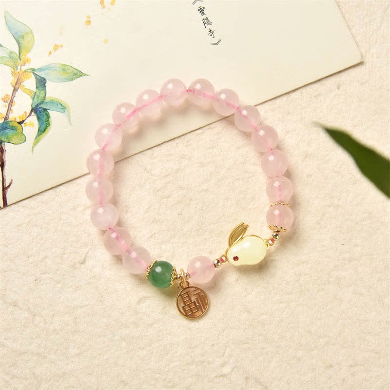 Bracelet de bonheur et d'amour en cristal rose naturel d'agate verte de l'année du lapin - image 6