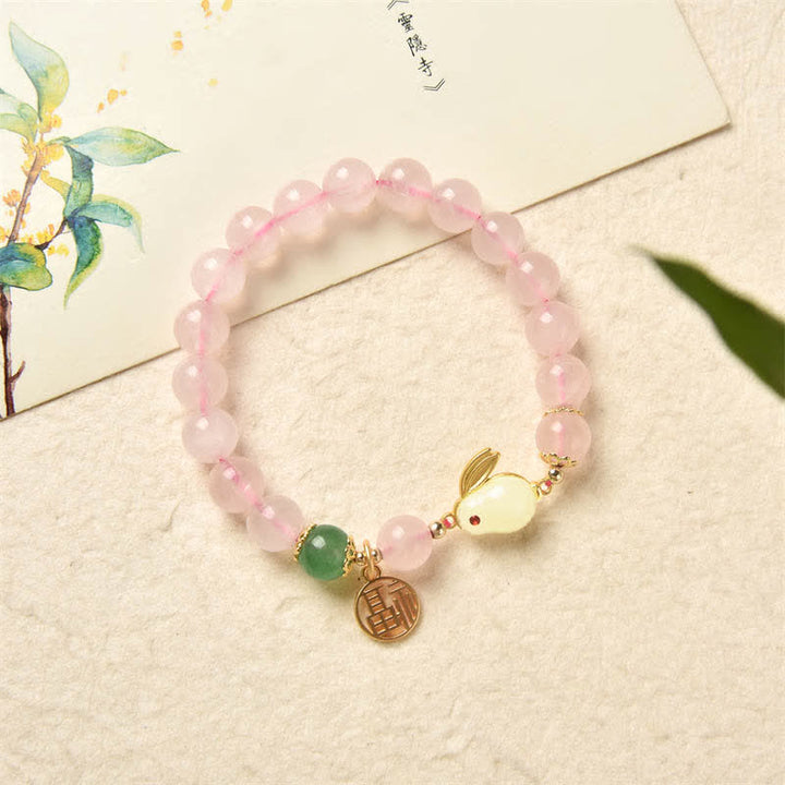 Bracelet de bonheur et d'amour en cristal rose naturel d'agate verte de l'année du lapin - image 6