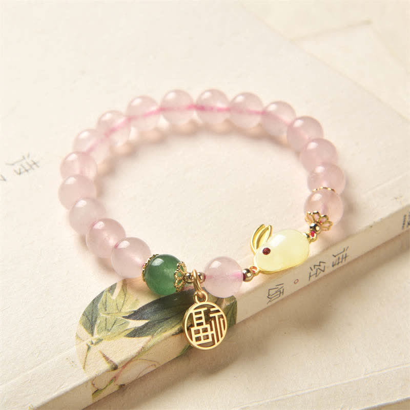 Bracelet de bonheur et d'amour en cristal rose naturel d'agate verte de l'année du lapin - image 1