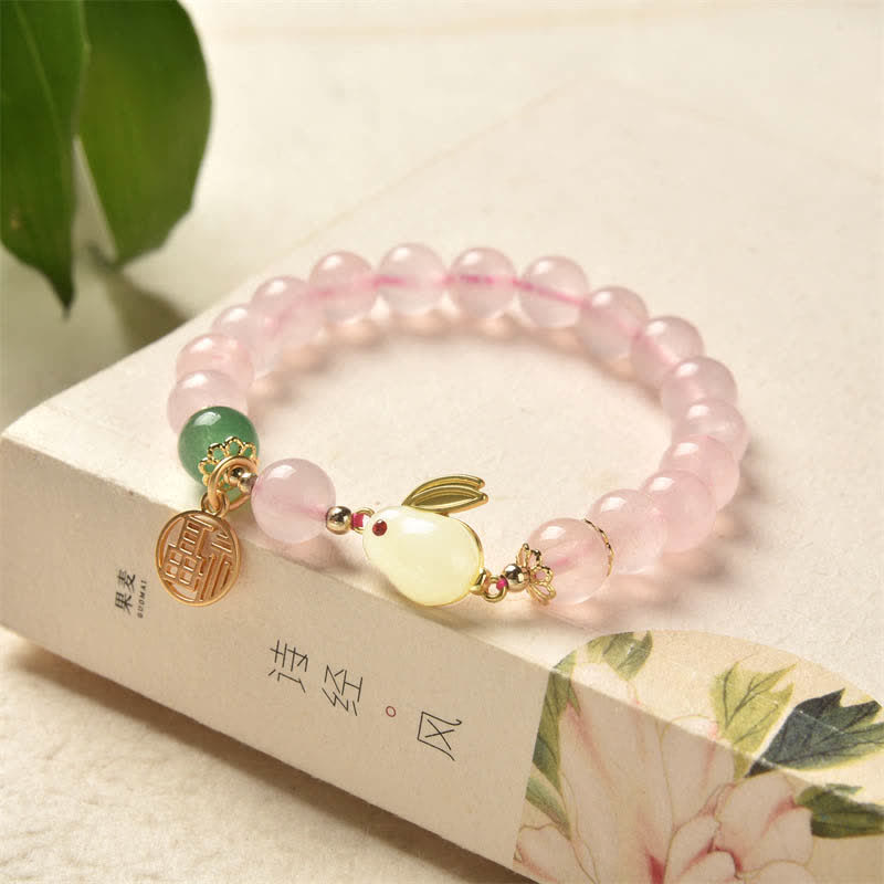 Bracelet de bonheur et d'amour en cristal rose naturel d'agate verte de l'année du lapin - Cristal rose (Apaisant♥Chaleur) - image 0