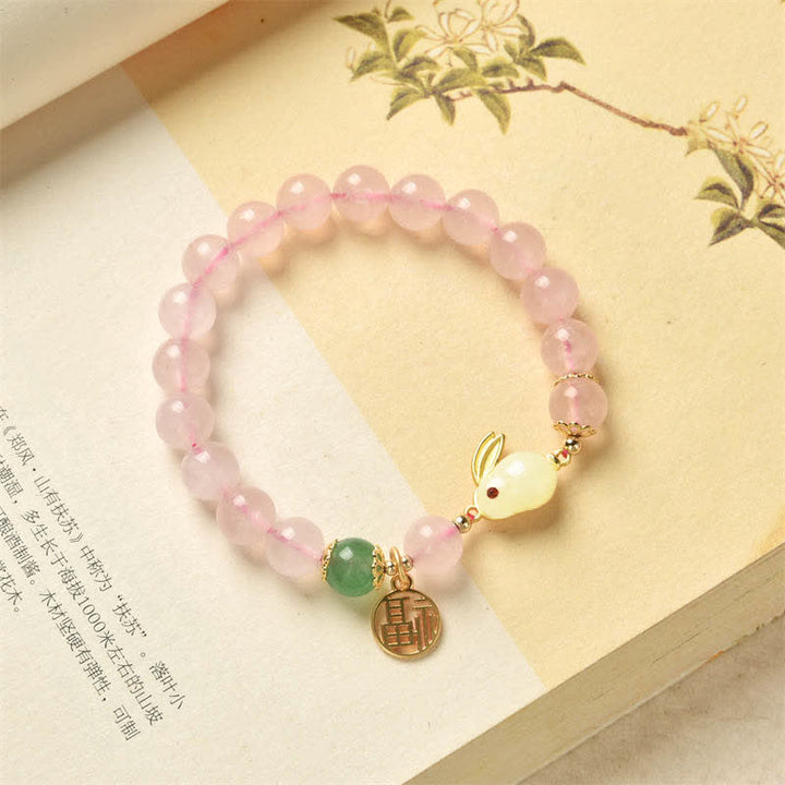 Bracelet de bonheur et d'amour en cristal rose naturel d'agate verte de l'année du lapin - image 5