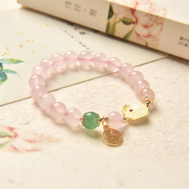 Bracelet de bonheur et d'amour en cristal rose naturel d'agate verte de l'année du lapin - image 3