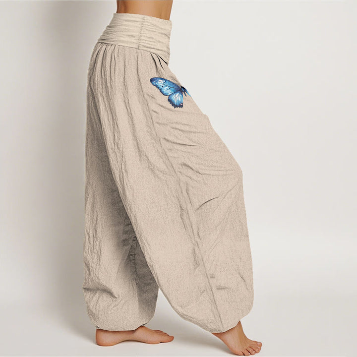 Buddha Stones Pantalon harem pour femme en pur coton à motif papillon et lotus, taille élastique. - image 13