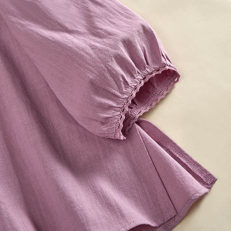 Buddha Stones Chemise en coton unie à col rond et manches longues avec boutons brandebourg pour femme - image 12
