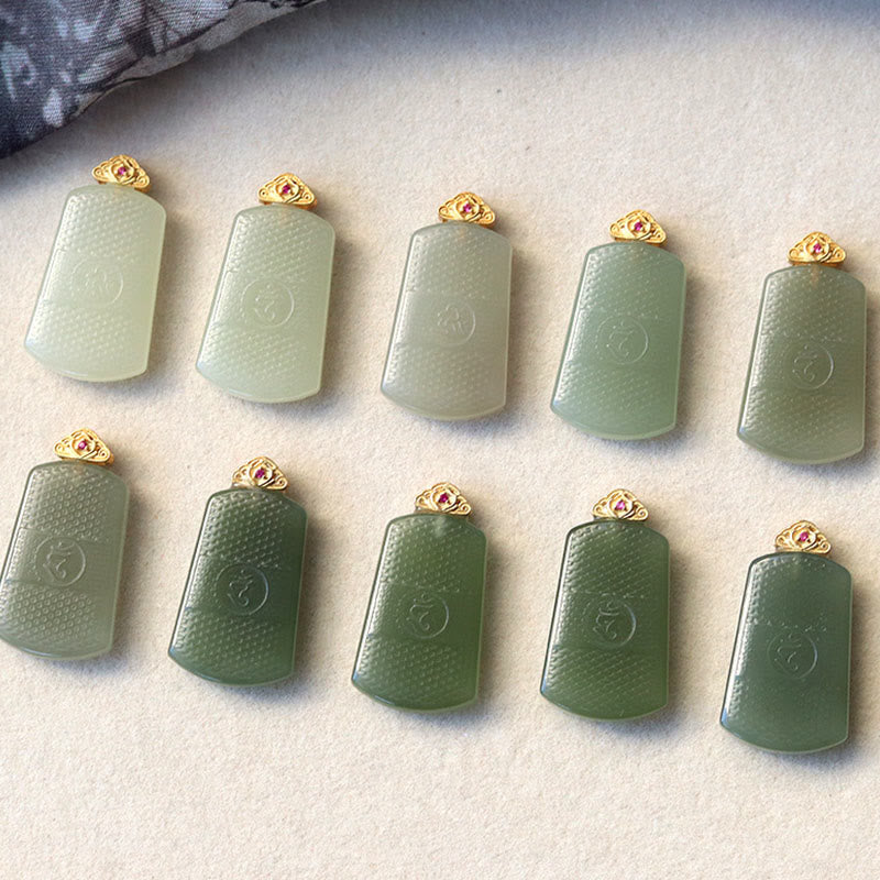 Buddha Stones Pendentif en jade Hetian et argent sterling 925, symbole Om de prospérité - image 11