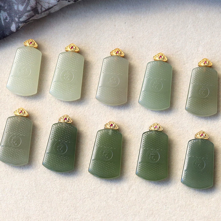 Buddha Stones Pendentif en jade Hetian et argent sterling 925, symbole Om de prospérité - image 11