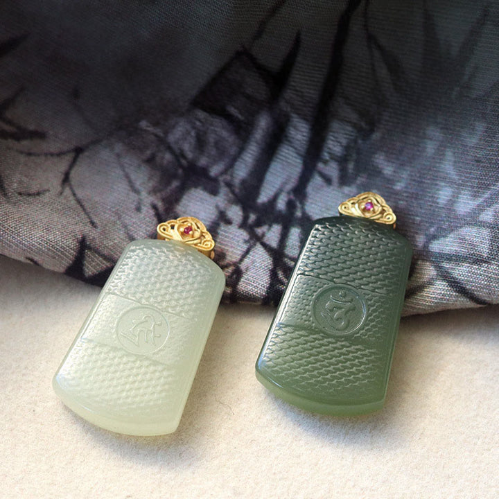 Buddha Stones Pendentif en jade Hetian et argent sterling 925, symbole Om de prospérité - image 9