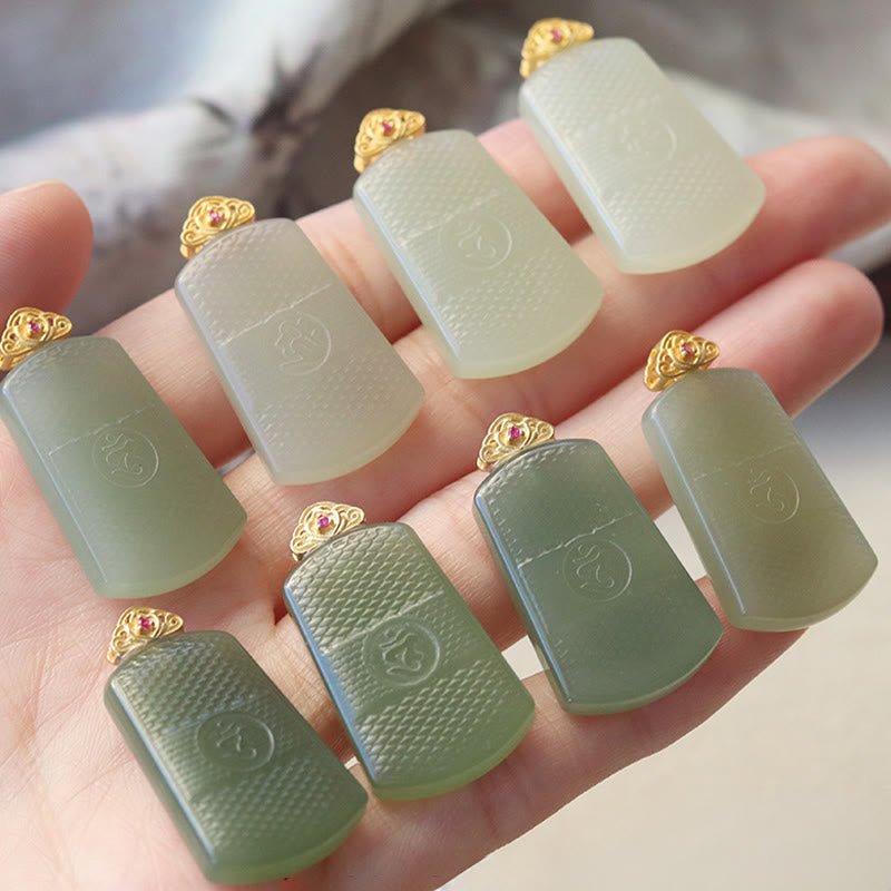 Buddha Stones Pendentif en jade Hetian et argent sterling 925, symbole Om de prospérité - image 12