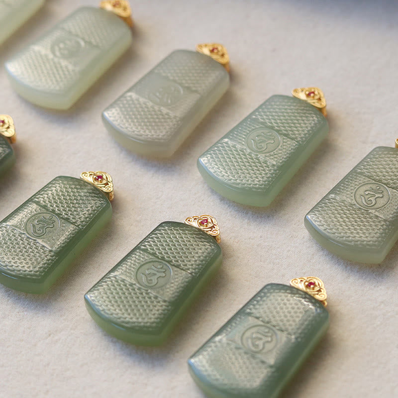 Buddha Stones Pendentif en jade Hetian et argent sterling 925, symbole Om de prospérité - image 13