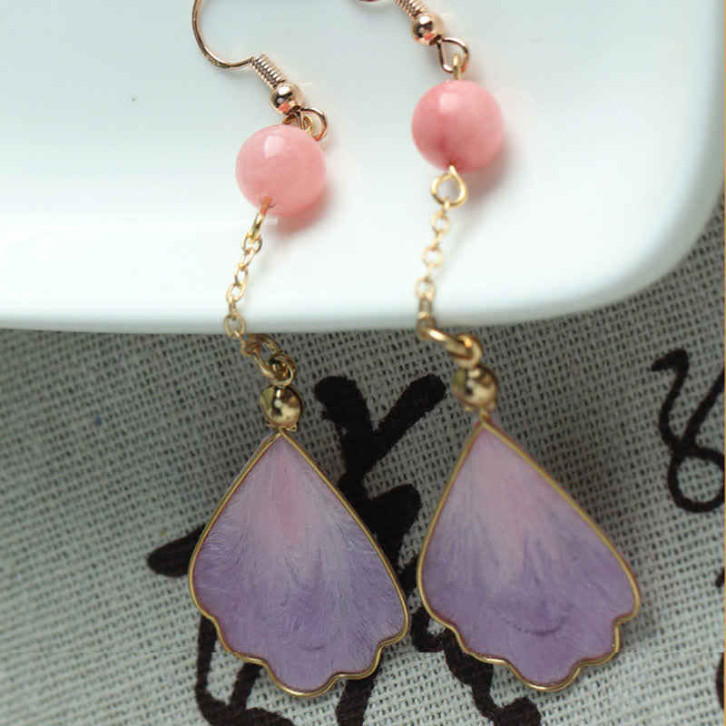 Buddha Stones Boucles d'oreilles pendantes à crochet, en soie artisanale, en forme de pétale, symbole de bonne fortune et de bénédiction. - image 14