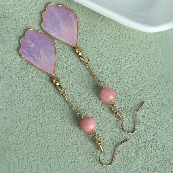 Buddha Stones Boucles d'oreilles pendantes à crochet, en soie artisanale, en forme de pétale, symbole de bonne fortune et de bénédiction. - image 11