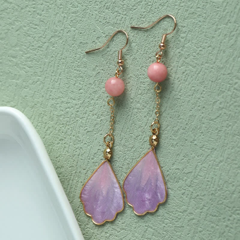 Buddha Stones Boucles d'oreilles pendantes à crochet, en soie artisanale, en forme de pétale, symbole de bonne fortune et de bénédiction. - image 10