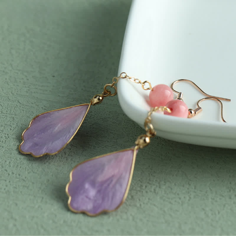 Buddha Stones Boucles d'oreilles pendantes à crochet, en soie artisanale, en forme de pétale, symbole de bonne fortune et de bénédiction. - image 13