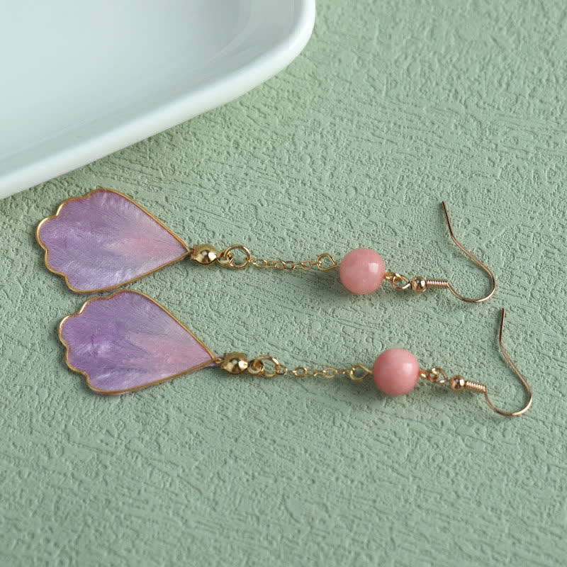 Buddha Stones Boucles d'oreilles pendantes à crochet, en soie artisanale, en forme de pétale, symbole de bonne fortune et de bénédiction. - image 12