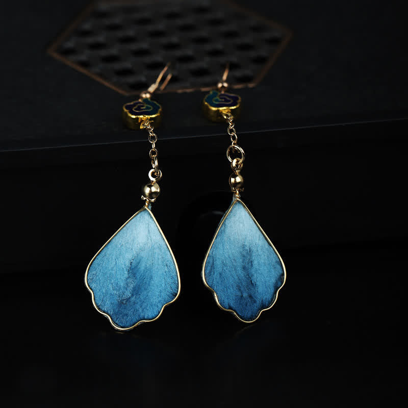 Buddha Stones Boucles d'oreilles pendantes à crochet, en soie artisanale, en forme de pétale, symbole de bonne fortune et de bénédiction. - image 5
