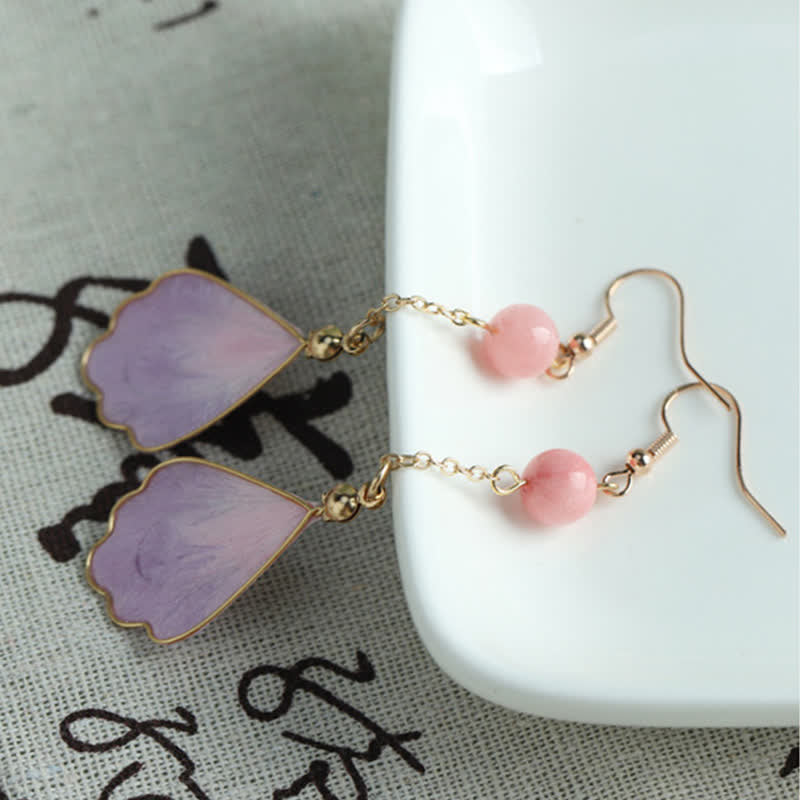 Buddha Stones Boucles d'oreilles pendantes à crochet, en soie artisanale, en forme de pétale, symbole de bonne fortune et de bénédiction. - image 15