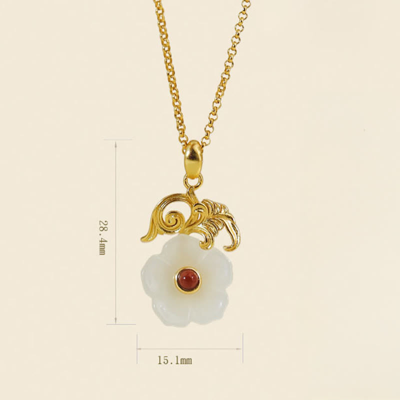 Buddha Stones Pendentif porte-bonheur en argent sterling 925 et fleur de jade de Hetian - image 2