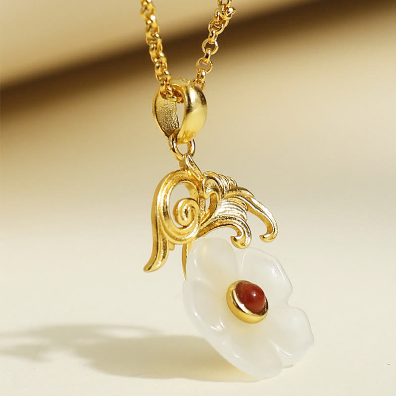 Buddha Stones Pendentif porte-bonheur en argent sterling 925 et fleur de jade de Hetian - image 9