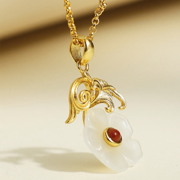 Buddha Stones Pendentif porte-bonheur en argent sterling 925 et fleur de jade de Hetian - image 9