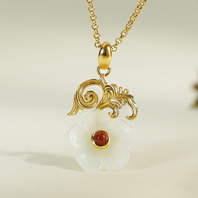 Buddha Stones Pendentif porte-bonheur en argent sterling 925 et fleur de jade de Hetian - image 3