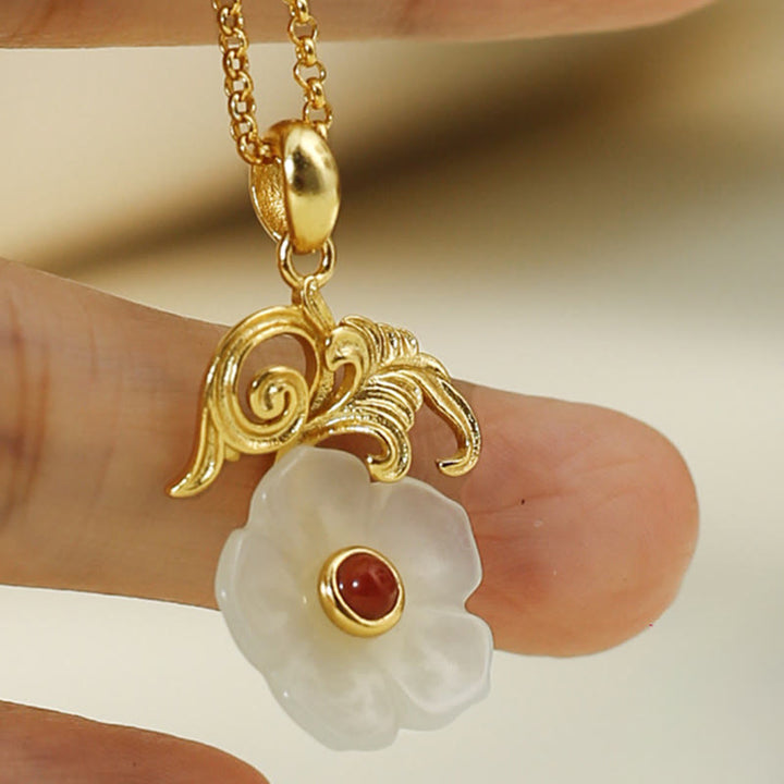 Buddha Stones Pendentif porte-bonheur en argent sterling 925 et fleur de jade de Hetian - image 8