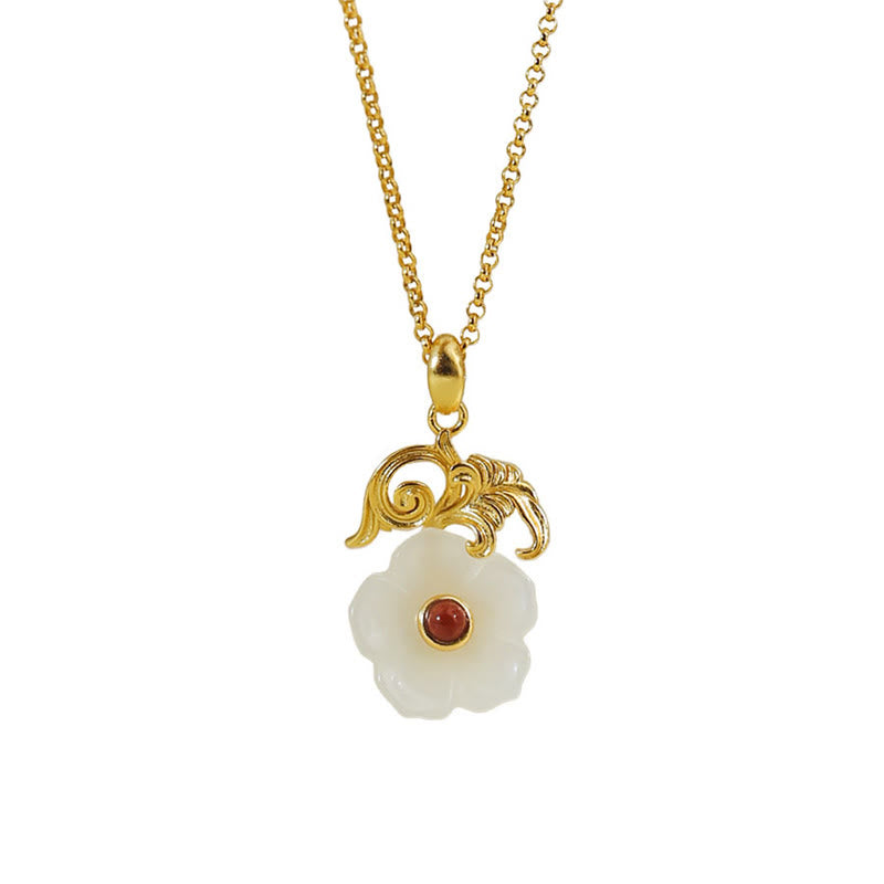 Buddha Stones Pendentif porte-bonheur en argent sterling 925 et fleur de jade de Hetian - image 10