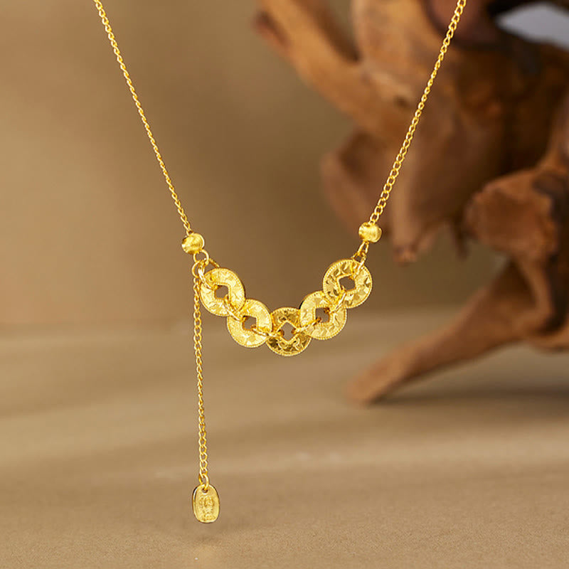 Buddha Stones Bague, bracelet, collier et pendentif de protection en argent sterling 925 orné des cinq pièces de l'empereur - Collier en or - image 0