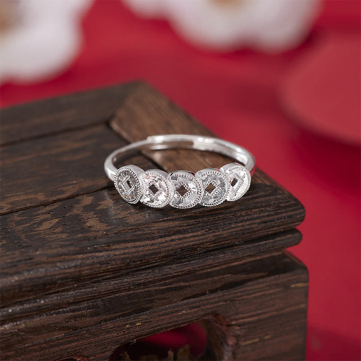 Buddha Stones Bague, bracelet, collier et pendentif de protection en argent sterling 925 orné des cinq pièces de l'empereur - Bague argentée (ajustable) - image 15