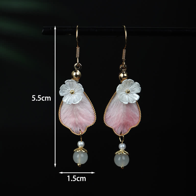 Buddha Stones Boucles d'oreilles pendantes à crochet, en soie artisanale, en forme de pétale, symbole de bonne fortune et de bénédiction. - image 3