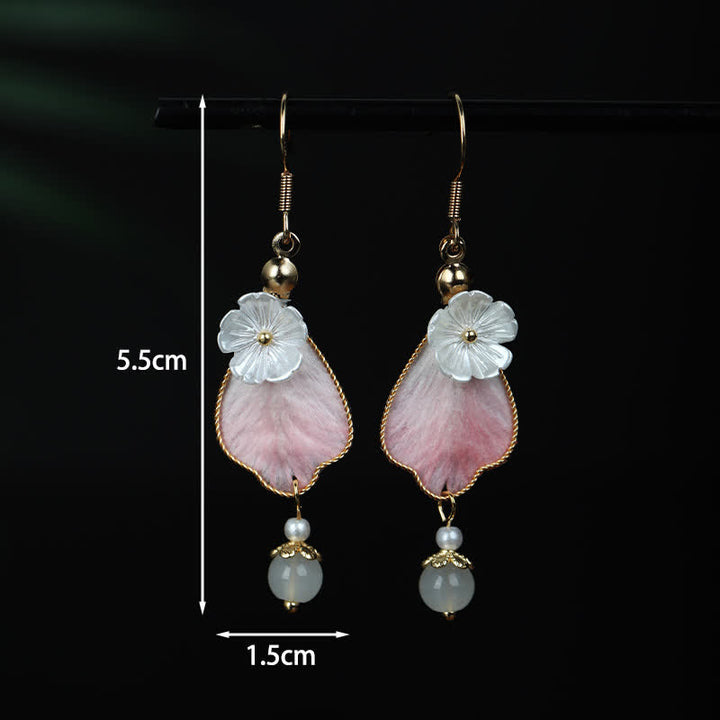 Buddha Stones Boucles d'oreilles pendantes à crochet, en soie artisanale, en forme de pétale, symbole de bonne fortune et de bénédiction. - image 3