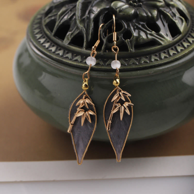 Buddha Stones Boucles d'oreilles pendantes artisanales en soie, motif bambou, crochet en cuivre, porte-bonheur et protection - image 9