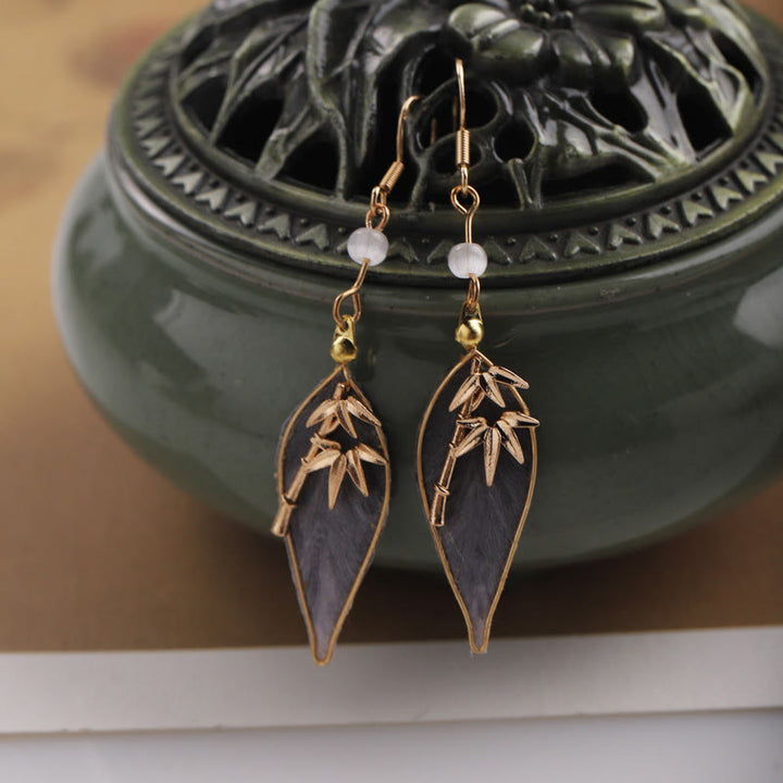 Buddha Stones Boucles d'oreilles pendantes artisanales en soie, motif bambou, crochet en cuivre, porte-bonheur et protection - image 9