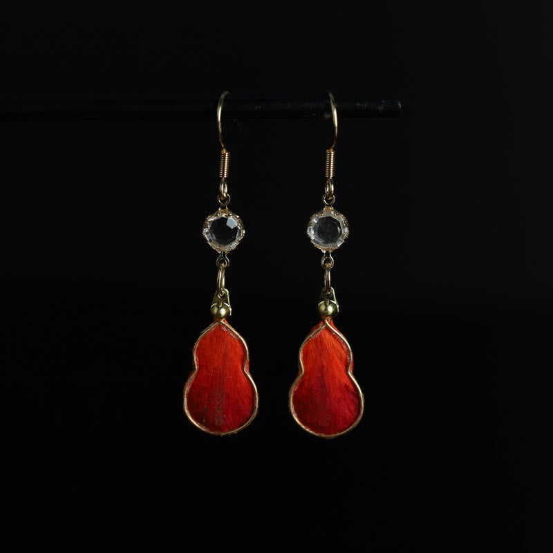 Buddha Stones Boucles d'oreilles crochet en verre et soie rouge artisanales, porte-bonheur, en forme de calebasse. - Courge (Dimensions : 4 x 1,5 cm) - image 0