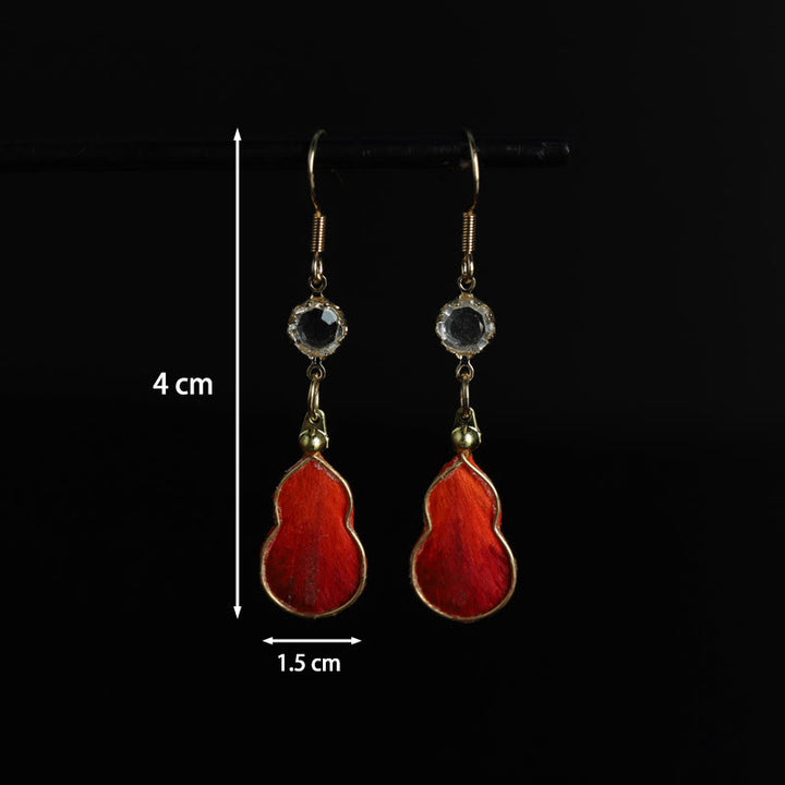 Buddha Stones Boucles d'oreilles crochet en verre et soie rouge artisanales, porte-bonheur, en forme de calebasse. - image 6
