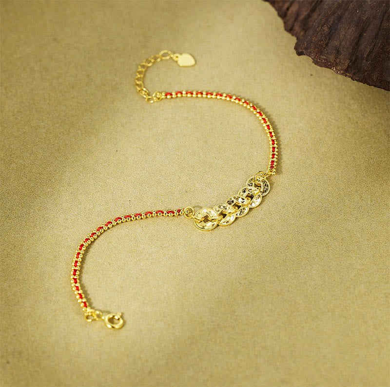 Buddha Stones Bracelet d'équilibre en argent sterling 925 avec cinq pièces d'empereur et cordon rouge - image 4