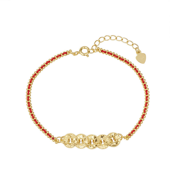 Buddha Stones Bracelet d'équilibre en argent sterling 925 avec cinq pièces d'empereur et cordon rouge - image 2