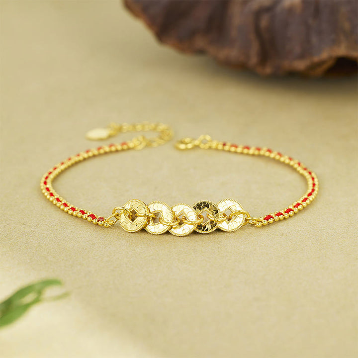 Buddha Stones Bracelet d'équilibre en argent sterling 925 avec cinq pièces d'empereur et cordon rouge - image 1
