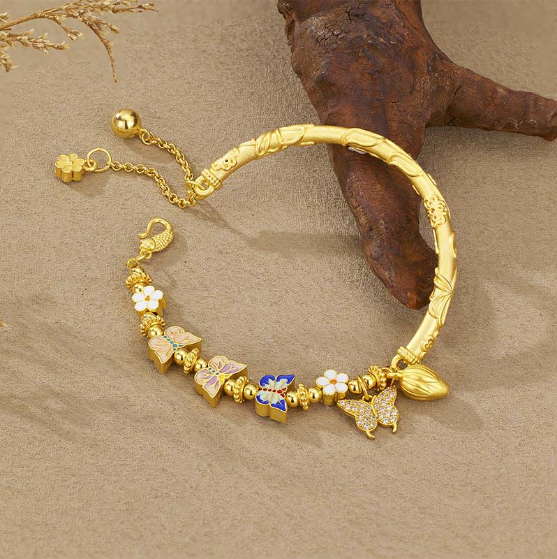 Buddha Stones Bracelet d'équilibre papillon et fleur en argent sterling 925 - image 1