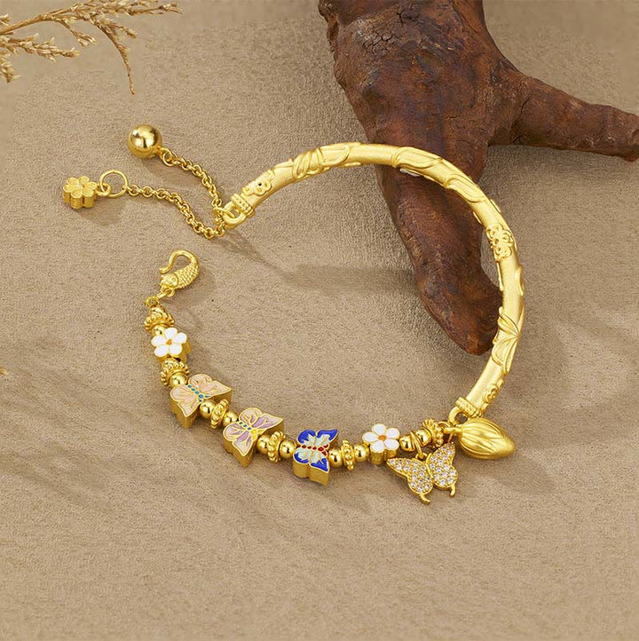 Buddha Stones Bracelet d'équilibre papillon et fleur en argent sterling 925 - image 1