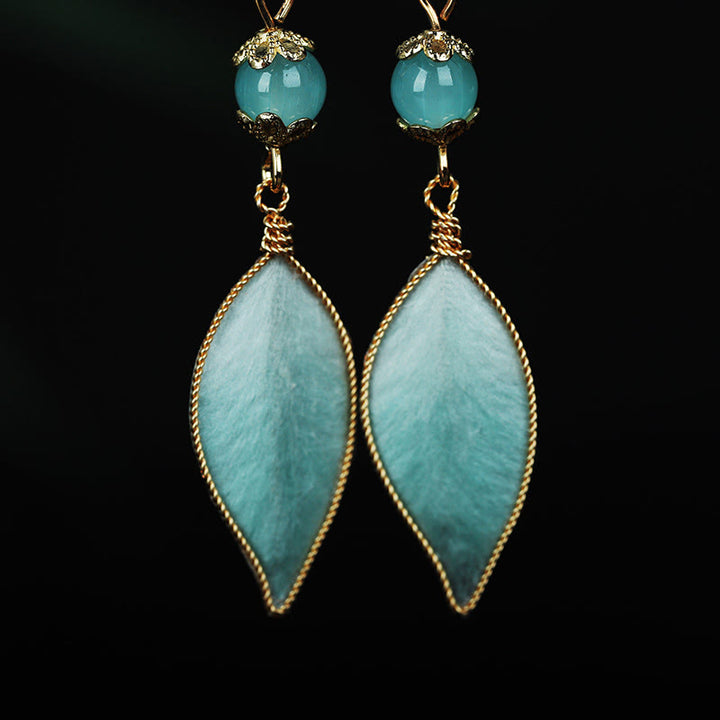 Buddha Stones Boucles d'oreilles pendantes de protection en argent plaqué cuivre et feuille de cyan, faites à la main - image 3