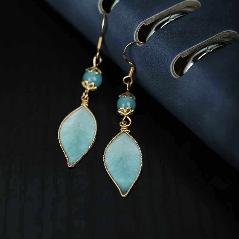 Buddha Stones Boucles d'oreilles pendantes de protection en argent plaqué cuivre et feuille de cyan, faites à la main - image 2